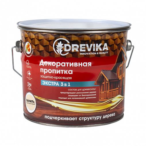 Декоративная пропитка для дерева Drevika Экстра 3 в 1, полуматовая, 3 л, ваниль фото