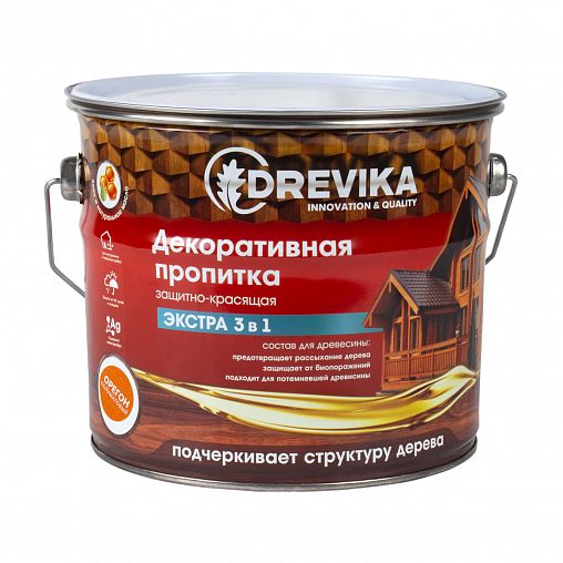 Декоративная пропитка для дерева Drevika Экстра 3 в 1, полуматовая, 3 л, орегон фото