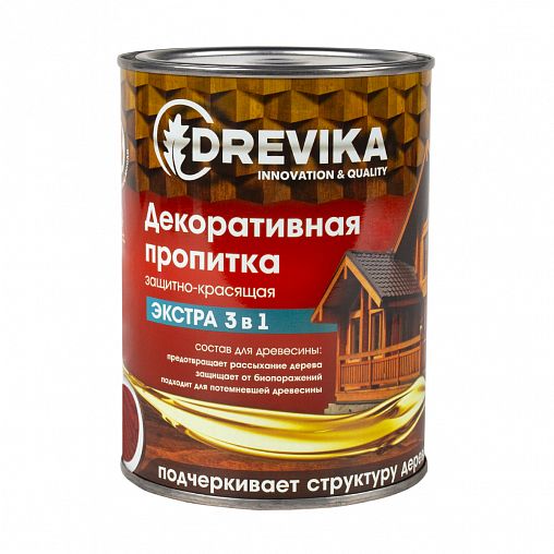 Декоративная пропитка для дерева Drevika Экстра 3 в 1, полуматовая, 0,8 л, махагон фото