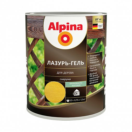 Защитная лазурь-гель для дерева Alpina, 0,75 л, сосна фото