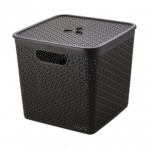 Корзина для хранения Keeplex Rattan, с крышкой, 30 x 30 x 28 см, темный каштан фото