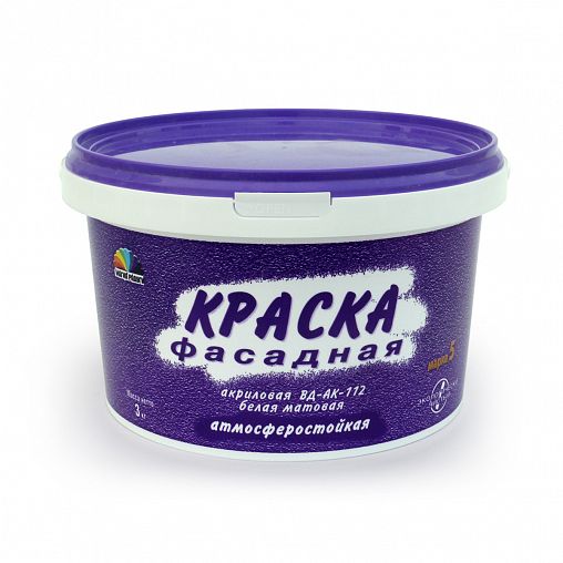 Краска фасадная Магия Радуги ВД-АК-112, акриловая, матовая, белая, 3 кг фото