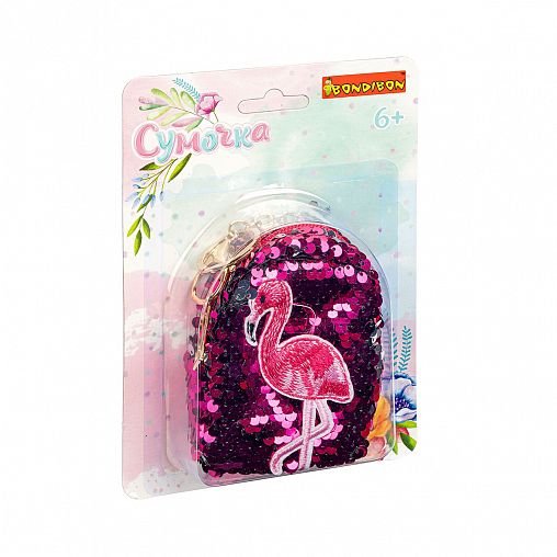 Сумочка Bondibon Фламинго, с пайетками, 10 x 8 см фото