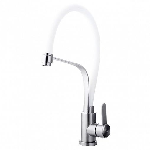 Смеситель для кухни Fashun A54012-8, с гибким изливом, сатин/белый фото