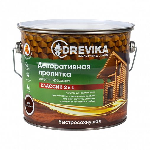 Декоративная пропитка для дерева Drevika Классик 2 в 1, полуматовая, 2,7 л, тик фото