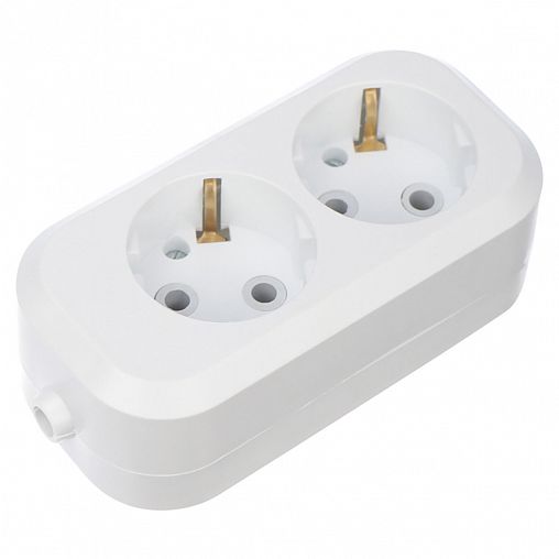 Колодка розеточная Rexant, 2 гнезда, с заземления, 16 А, белая фото