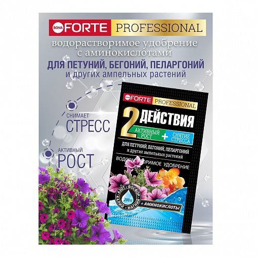 Удобрение Bona Forte для петуний, бегоний, пеларгоний, 100 г фото
