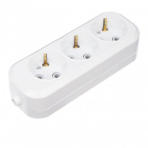 Колодка розеточная Rexant, 3 гнезда, с заземлением, 16 А, белая фото