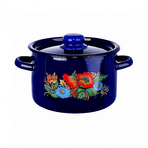 Кастрюля эмалированная СтальЭмаль с крышкой, 2,9 л, с декором фото