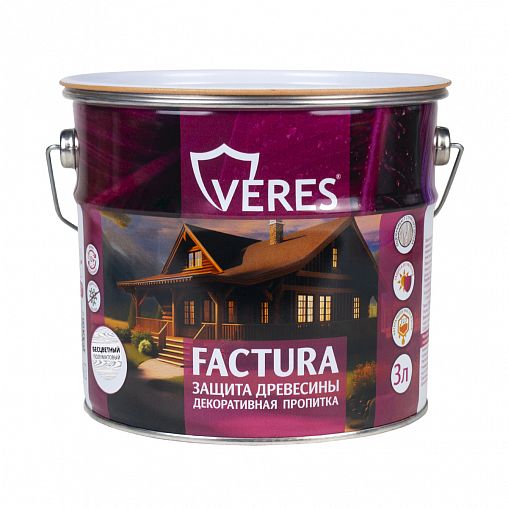 Декоративная пропитка для дерева Veres Factura, полуматовая, 3 л, бесцветная фото
