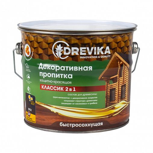 Декоративная пропитка для дерева Drevika Классик 2 в 1, полуматовая, 2,7 л, орех фото