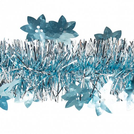 Мишура, с голубыми снежинками, 7 x 200 см, серебро фото