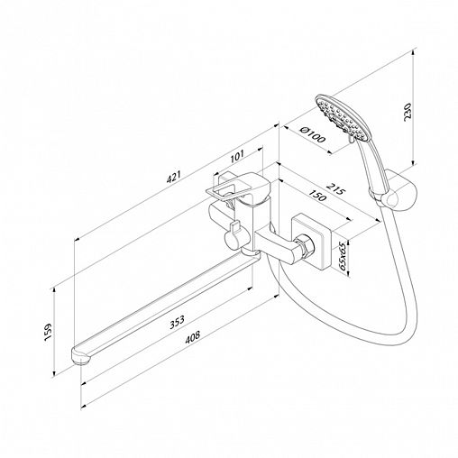 Смеситель для ванны с душем Milardo Atlantic, с длинным изливом и керамическим дивертором, хром фото