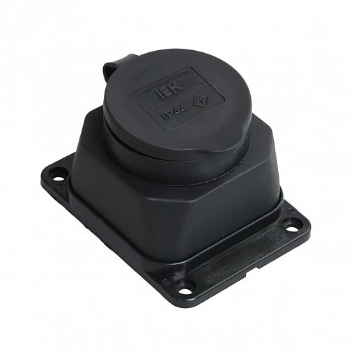 Розетка накладная IEK Омега, с крышкой, с заземлением, 16 А, 250 В, IP44, черная фото