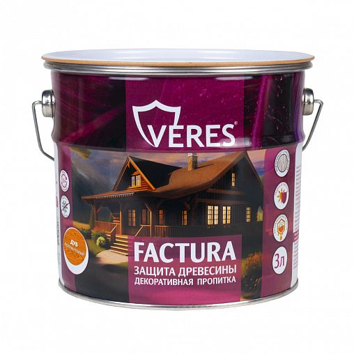 Декоративная пропитка для дерева Veres Factura, полуматовая, 3 л, дуб фото