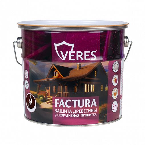 Декоративная пропитка для дерева Veres Factura, полуматовая, 3 л, орех фото