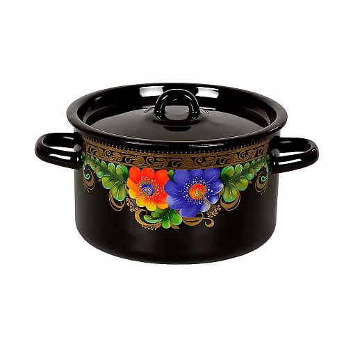 Кастрюля эмалированная СтальЭмаль с крышкой, 2,9 л, с декором фото