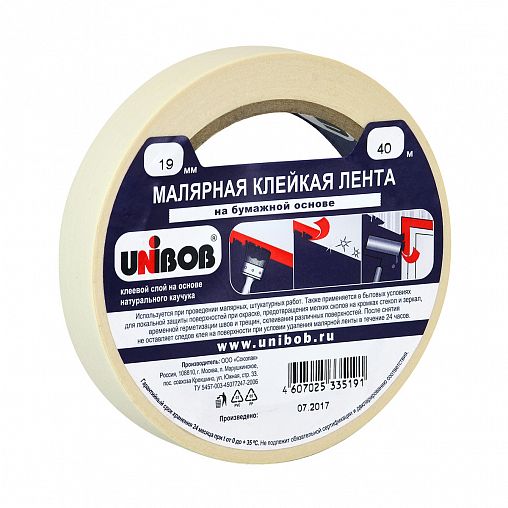 Скотч малярный Unibob, 19 мм x 40 м фото