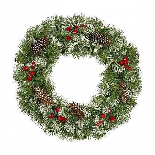 Рождественский венок Елкиторг Нарядный, заснеженный с декором, d 40 см, зеленый фото