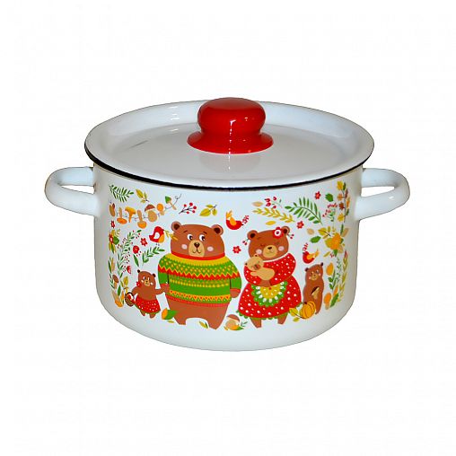 Кастрюля эмалированная СтальЭмаль с крышкой, 2,9 л, с декором фото