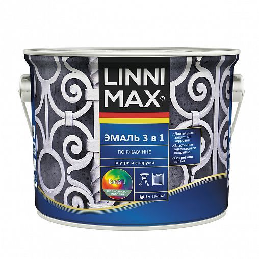 Грунт-эмаль по ржавчине Linnimax, быстросохнущая, база 1, белая, 2,5 л фото