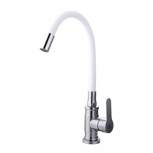 Смеситель для кухни Fashun A54401-8, с гибким изливом, сатин/белый фото