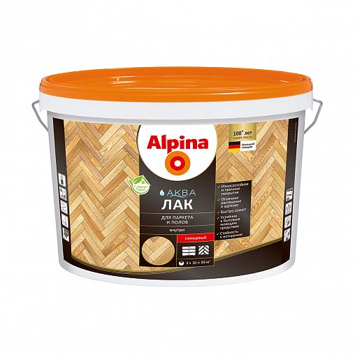 Лак паркетный Alpina Аква, акриловый, глянцевый, 10 л фото