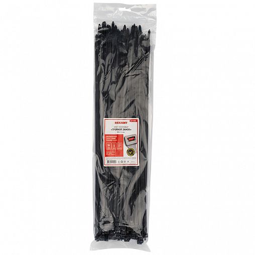 Хомут-стяжка с тройным замком Rexant, нейлон, 7,6 x 500 мм, 100 шт, черный фото