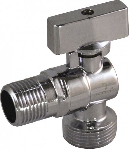 Кран шаровой для труб СТМ, угловой с наружной резьбой 1/2" x 1/2", бабочка, отражатель фото