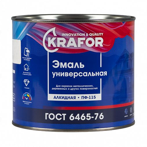 Эмаль ПФ-115 универсальная Krafor, алкидная, матовая, 1,9 кг, белая фото