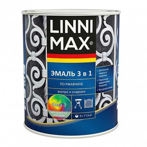 Грунт-эмаль по ржавчине Linnimax 3 в 1, база 3, бесцветная, 0,69 л фото
