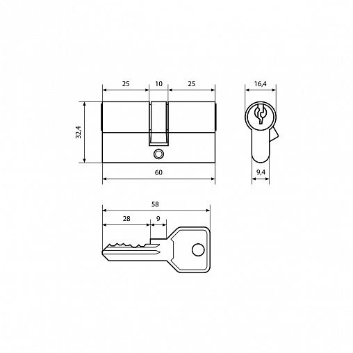 Цилиндровый механизм Стандарт Z.I.60-5K CP, ключ/ключ, хром фото