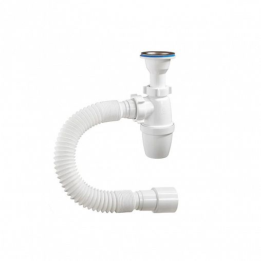 Сифон бутылочный Orio, 1 1/2" x 40 мм, малый корпус с литым выпуском и гофротрубой фото