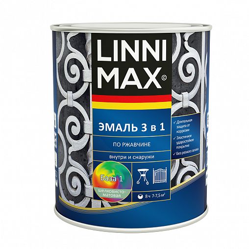 Грунт-эмаль по ржавчине Linnimax, быстросохнущая, база 1, белая, 0,75 л фото