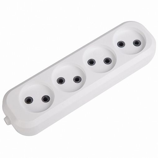 Колодка розеточная Rexant, 4 гнезда, без заземления, 16 А, белая фото