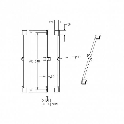 Стойка для душа Milardo 0807000M17, с мыльницей, хром фото