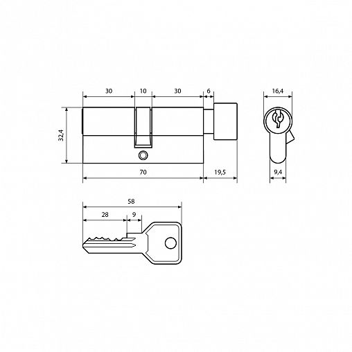 Цилиндровый механизм Стандарт Z.I.70В-5K BP, ключ/вертушка, золото (латунь) фото
