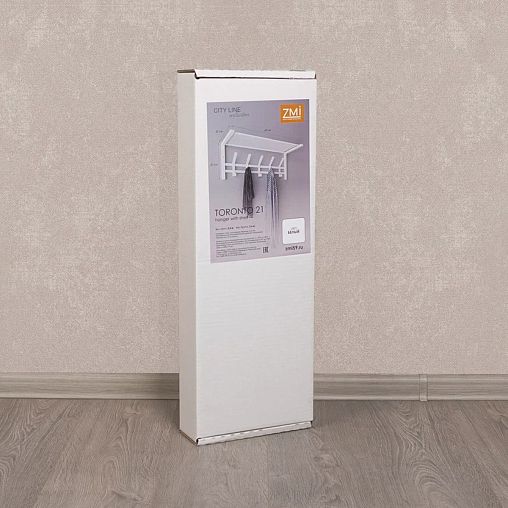 Вешалка настенная с полкой ЗМИ Торонто 21, 5 крючков, 67 x 27 x 27 см, белая фото