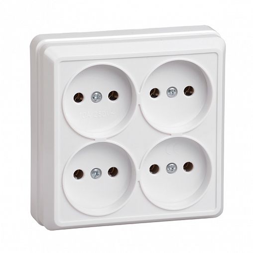 Розетка четверная накладная IEK Октава, без заземления, 10 А, 250 В, IP20, белая фото