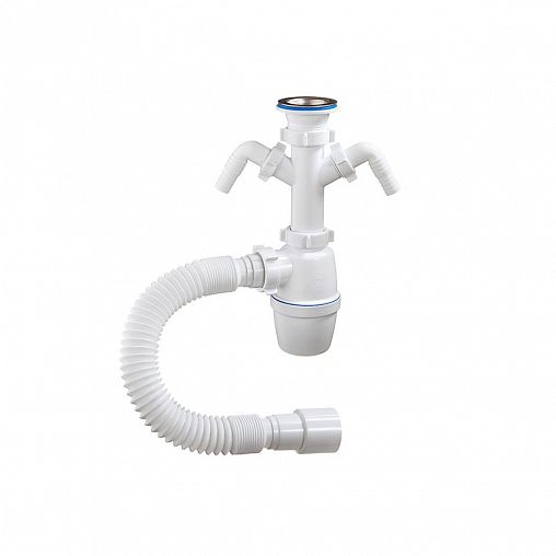 Сифон бутылочный Orio, 1 1/2" x 40 мм, с двумя отводами и гофротрубой фото