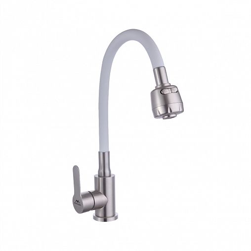 Смеситель для кухни Fashun A54101+N7346, с гибким изливом, сатин/белый фото