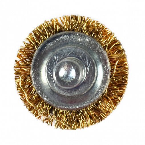 Щетка для дрели Кедр, плоская со шпилькой, 30 мм, латунированная проволока 0,3 мм фото