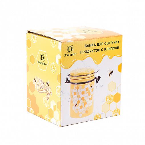 Банка для сыпучих продуктов Dolomite Honey, с клипсой, керамическая, 630 мл, 14,5 x 10 x 14,5 см фото