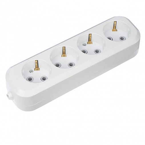 Колодка розеточная Rexant, 4 гнезда, с заземлением, 16 А, белая фото