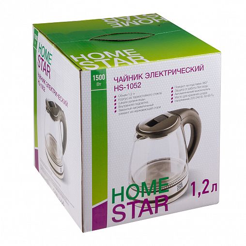 Стеклянный чайник электрический HomeStar HS-1052, 1,2 л фото