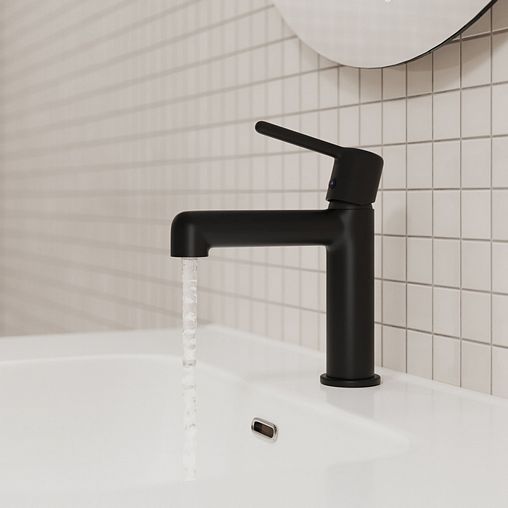 Смеситель для раковины с коротким изливом IDDIS Aiger AIGBL00i01, черный матовый фото