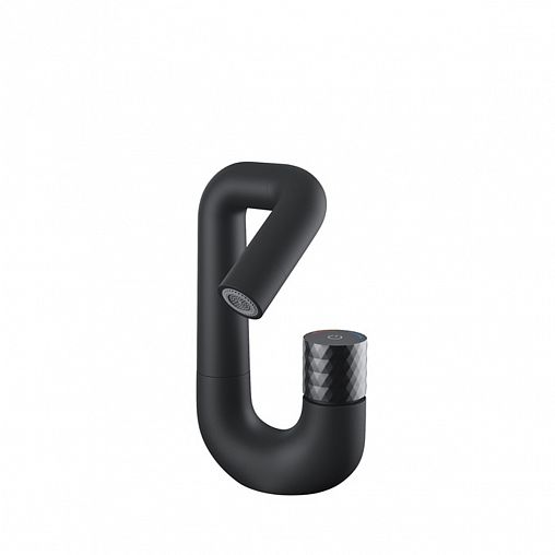 Смеситель для раковины с поворотным изливом IDDIS Twist, с управлением Push Control, черный матовый фото