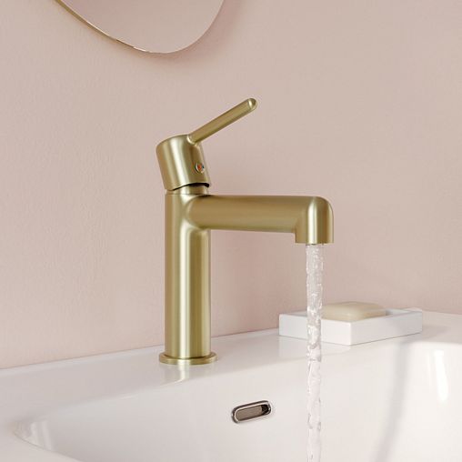 Смеситель для раковины с коротким изливом IDDIS Aiger, золото матовое фото