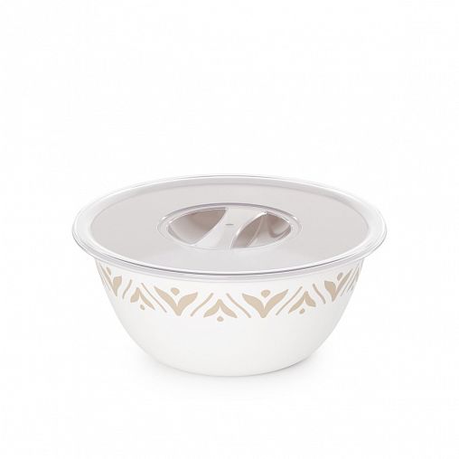 Миска пластиковая Альтернатива Эстетика, с крышкой, 1,7 л, бело-бежевая фото