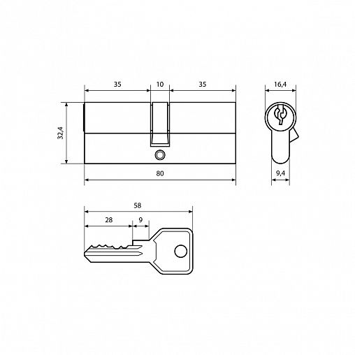 Цилиндровый механизм Стандарт Z.I.80-5K CP, ключ/ключ, хром фото